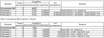 Пример распределения копеек в программе 1С:Комплексная автоматизация версии 2
