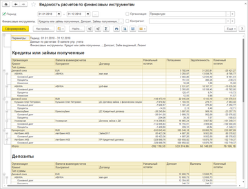 Отчет Ведомость расчетов по финансовым инструментам в программе 1С:Комплексная автоматизация версии 2